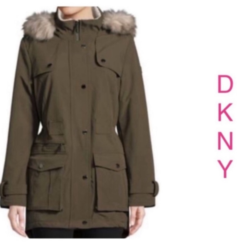 Dkny Women's Hoden Fur-Trim Hooded Distinctive Exceptional Coat Jacket Parka